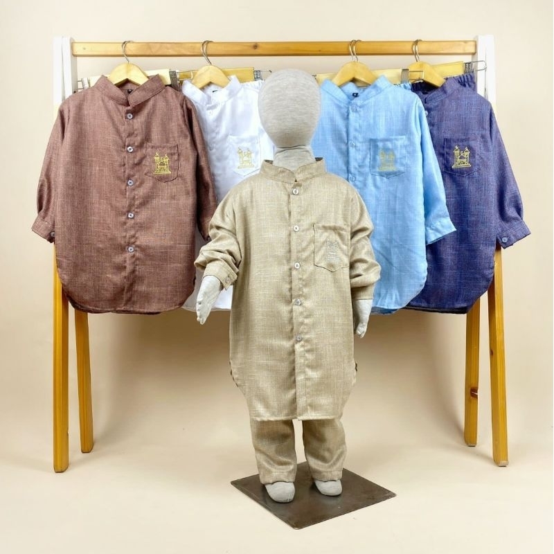 READY koko anak premium oneset kurta set baju muslim pineapple kids mosleem outfit koko linen