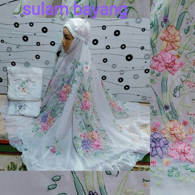 Mukenah sulam bayang - warna putih/putih bw 02