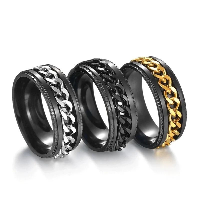 Cincin Hitam Titanium Pria Wanita Model Chain