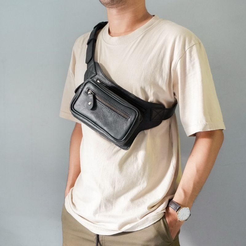 Tas Selempang Waistbag Kompek Pria Kulit Sapi Asli #5 Mini