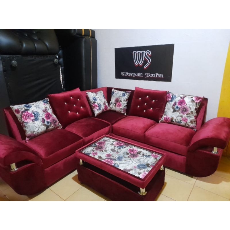 Sofa L Minimalis Full Bludru