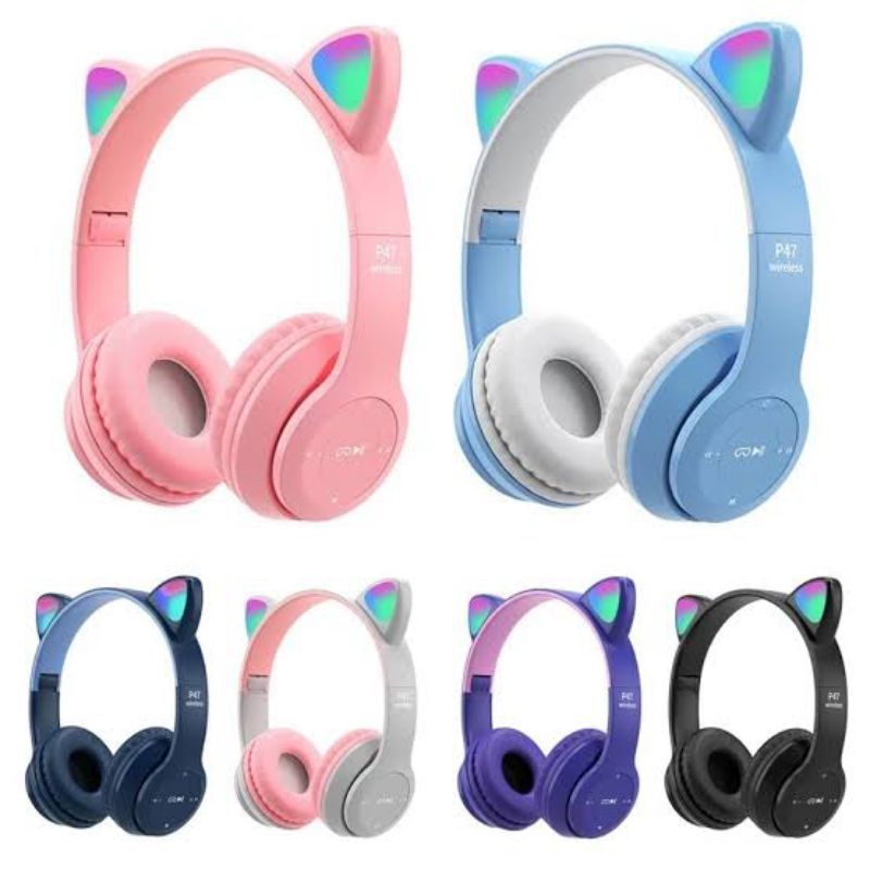 P47M Headphone Telinga Kucing Nirkabel Bluetooth Headset BANDO