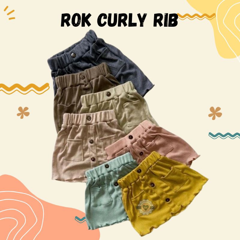 Rok Anak Anak Perempuan CURLY Ruffle Knit Tee Rib | Rok Bawahan Celana anak Bahan Rib Knit Halus dan melar di Anak