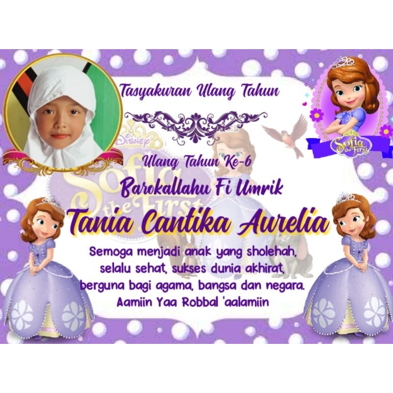 

Stiker Label Acara Syukuran Ulang Tahun Happy Birthday tema Karakter Sofia The First