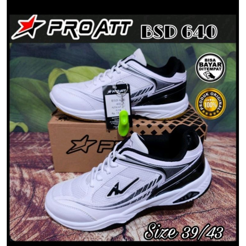 PRO ATT BSD 640 Sepatu Olahraga Badminton Sport Pria Putih Biru Kekinian Size 40 sd 43 Original