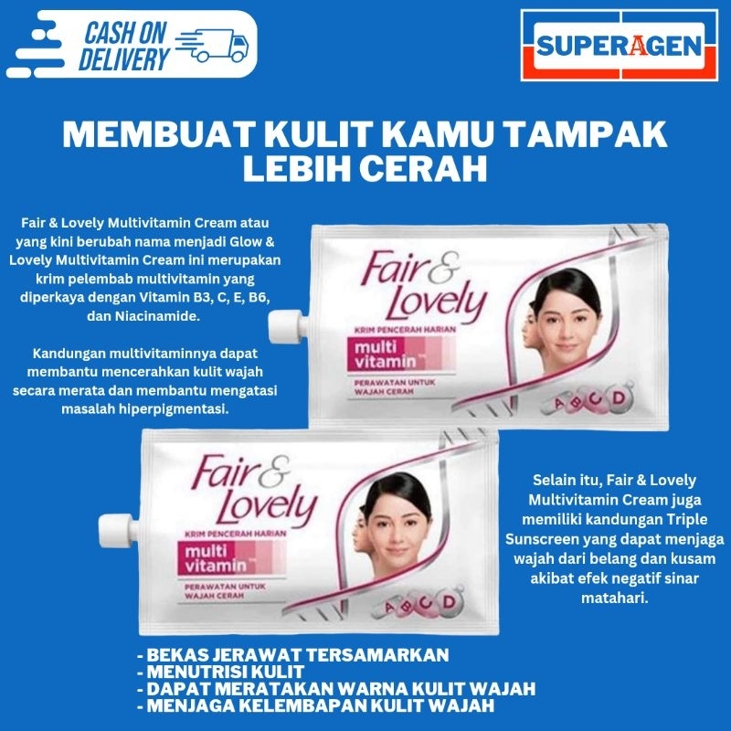 Fair &amp; Lovely Multivitamin Cream (GLOW &amp; LOVELY) SACHET ECERAN - Krim pencerah