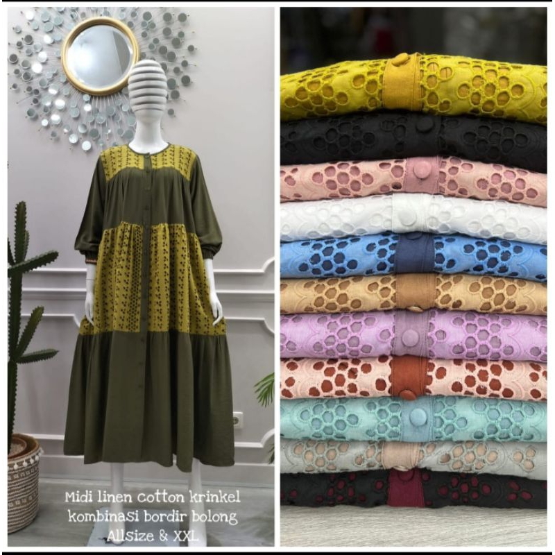 Midi dress salvina ys ORI katun linen Kombi brucat