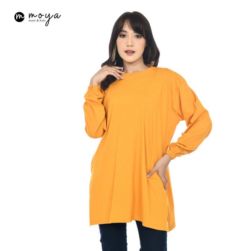 Kaos Oversize Polos T-Shirt Casual Tee Lengan Panjang Bubble Jumbo LD 130cm (Fit to XXL) Cotton Combed 24s Premium Hijab Friendly by moya mom &amp; kids