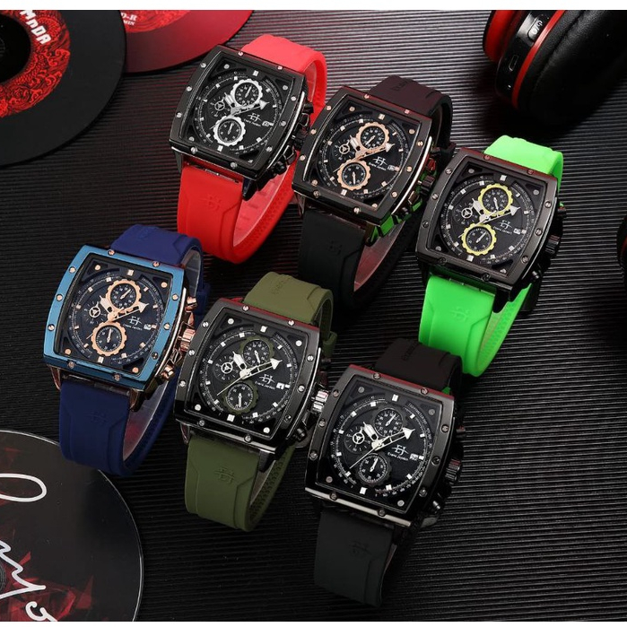 Jam Tangan Original Evans Jayden 9463 Strap Rantai Rubber Silicon Chrono Aktif Waterproof Aman dipakai Berenang