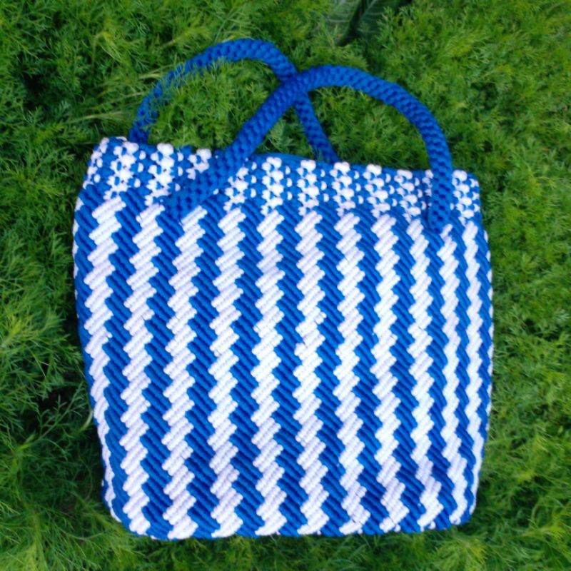 tas wanita macrame heandmade warna biru putih