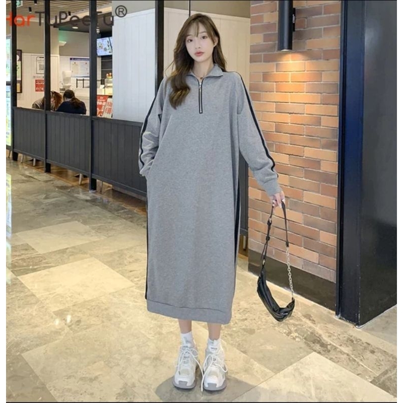 long sweater Streep zip up Korean style