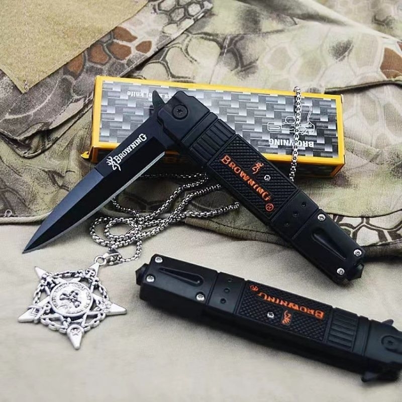 PISAU LIPAT SURVIVAL KIT BLADE PISAU GUNUNG pisau lipat outdoor Pisau Lipat Berburu Survival Tactical Knife 22cm - BROWNING