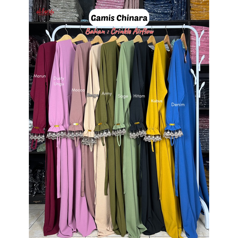 Chinara Gamis Cincin Crinkle Airflow List Renda Gold