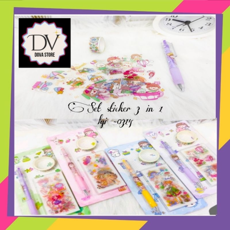 

SET STICKER 3 In 1 WASHI TAPE Pemotong KODE LGL - 0314 LUCU