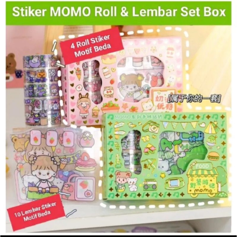 

stiker momo roll dan lembar set box