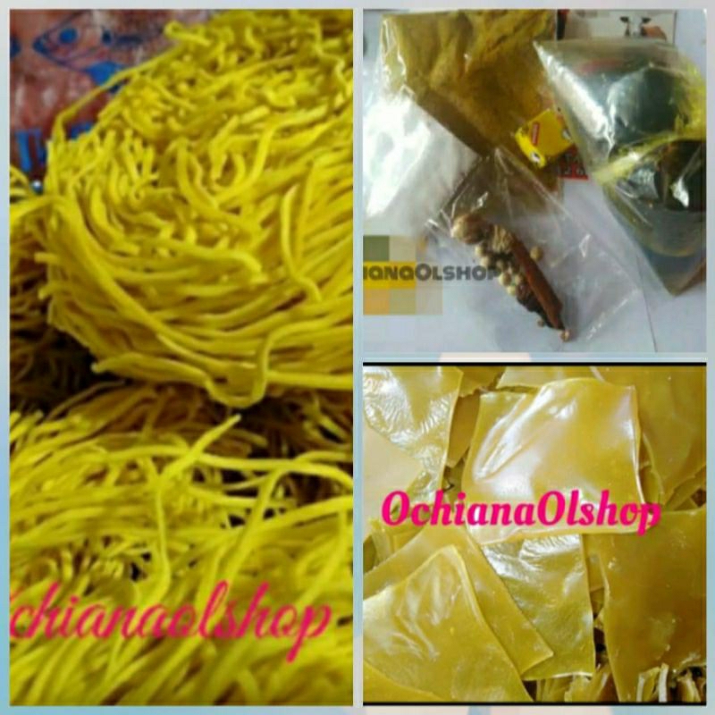 

paket hemat mie kuning, kerupuk nasi dan bumbu soto