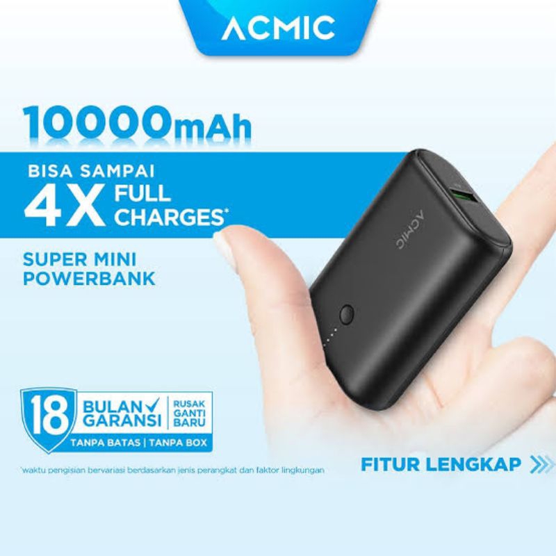 ACMIC MINIMAX 10000mAh Powerbank Mini Hitam - Fast Charging Type C