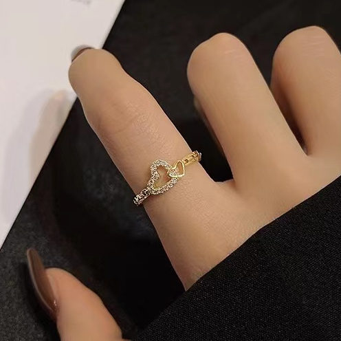 Cincin Terbuka Titanium - Cincin Wanita Bahan Titanium Steel Hias Kristal Mutiara Adjustable Untuk Pernikahan