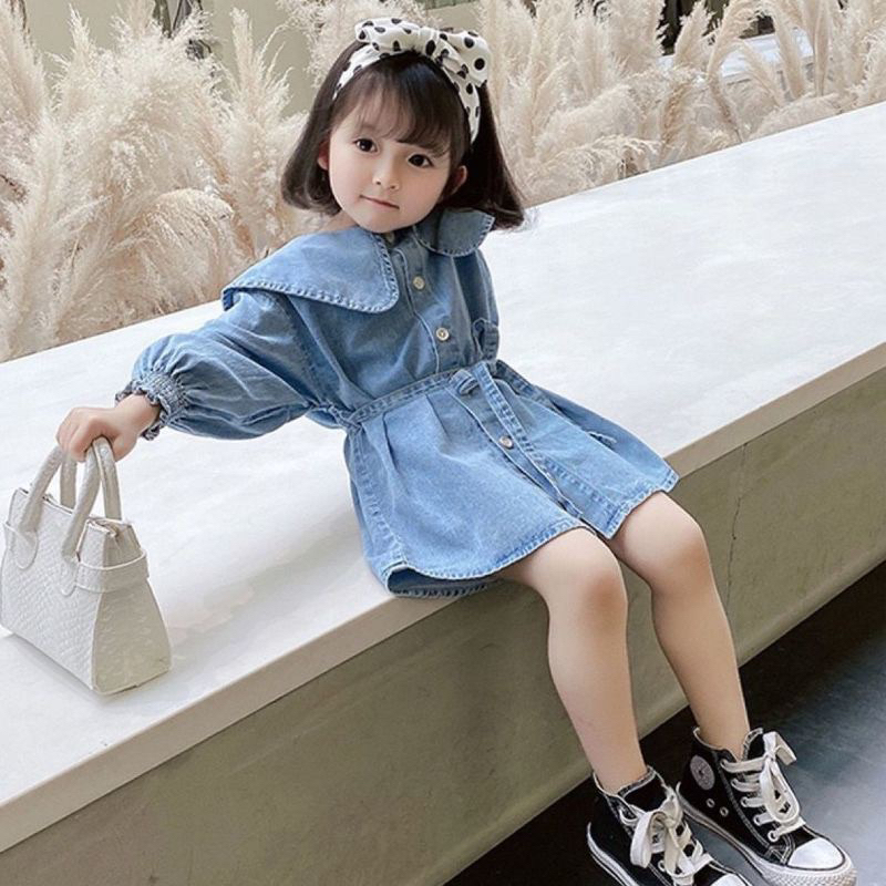 mini jeans dress anak perempuan lengan panjang/ korean dress anak / dress import murah