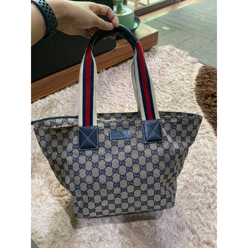 tas gucci tote shelly preloved canvas original