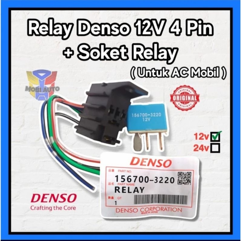 Relay Denso 12V 4 Kaki Lengkap Soket Relay Untuk AC Mobil Universal