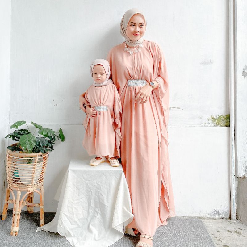 BAJU KAFTAN COUPLE BUSUI IBU DAN ANAK PAKAIAN LEBARAN BAYI PEREMPUAN 0-2 TAHUN tahun MOCCA PINK MILL