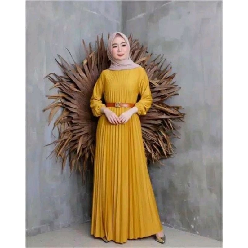 likna11 Deby Gamis Plisket Polos | Gamis Plisket Inner Lengan panjang | Gamis Plisket Mayung Jumbo