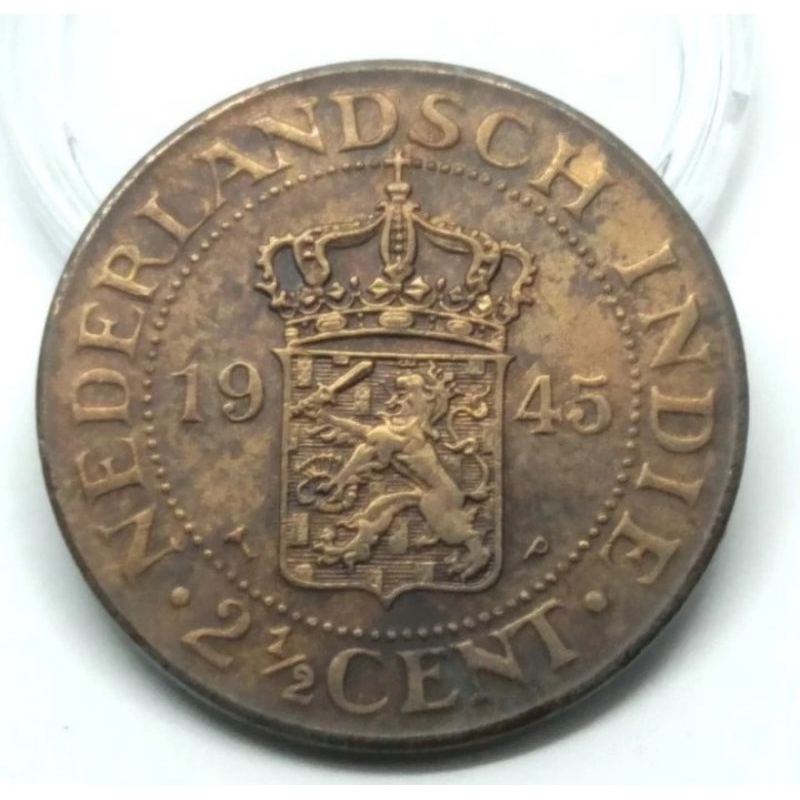 Uang Koin Kuno Nederlandsch Indie 2.5 Cent 1945 Original