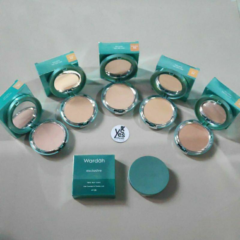 Wardah Exclusive TWO ORI Tempat + Kaca + Refil Bedak Padat &amp; Foundation Wajah Muka Two Way Cake 01 Sheer Pink 02 Light Beige 03 Sandy 04 Natural 05 Coffe Original