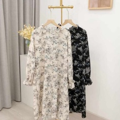 Hybree Naura Midi Dress- Midi Dress Motif Bunga- Tunik Motif Wanita