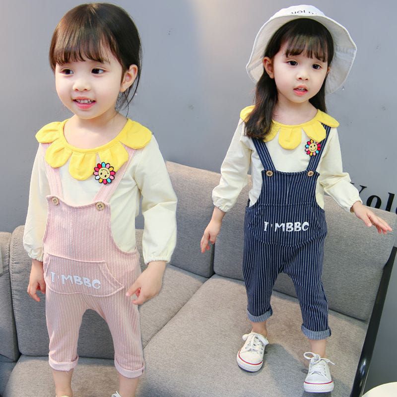 [1-5T] Setelan Set Anak Perempuan Overall Jumpsuit Panjang POLKADOT Mice SUNFLOWER / SETELAN OVERALL JUMPSUIT SUNFLOWER POLKADOT IMPORT