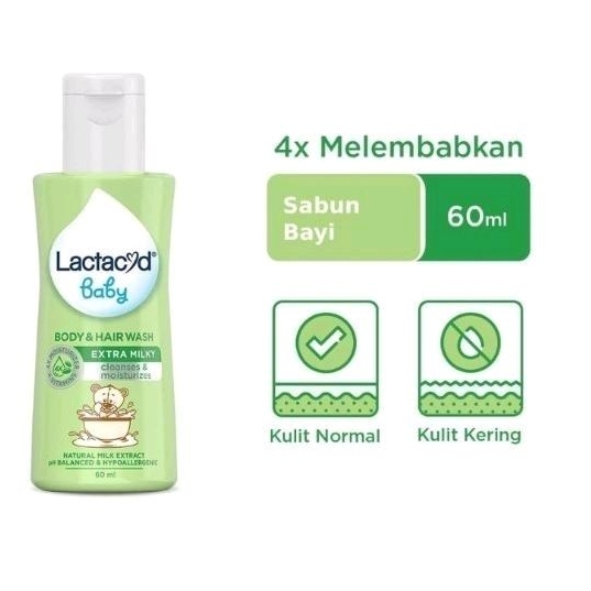 Lactacyd Baby Body &amp; Hair Wash 60mL - Extra Milky /Gentle Care / Sabun Bayi Menjaga Kelembaban / Melindungi Dari Iritasi