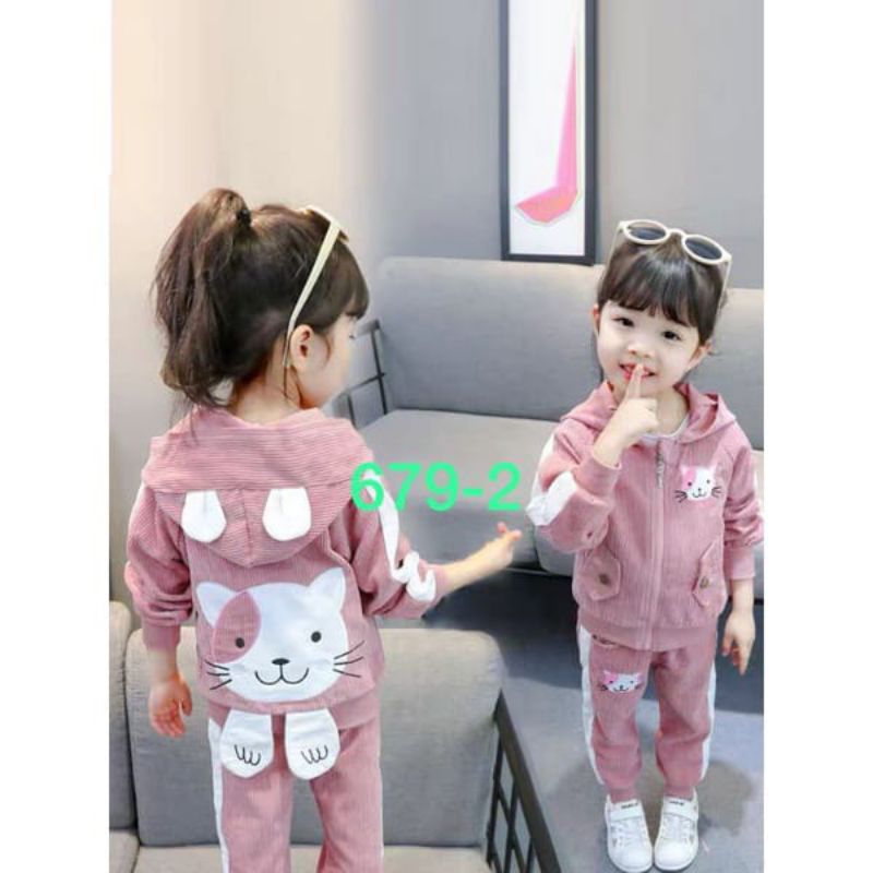 SETELAN CELANA JACKET ANAK PEREMPUAN IMPORT 1-5 TAHUN LENGAN PANJANG / SETELAN ANAK CEWEK IMPORT CELANA  + JAKET BONEKA KUCING CAT