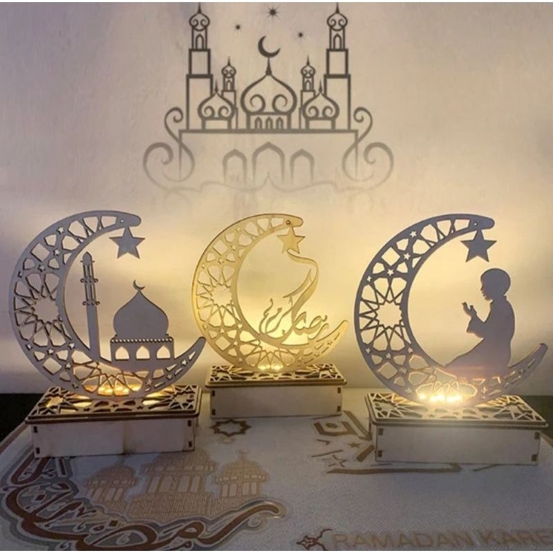 ֍ [DEKORASI] Ornamen Lampu LED Lebaran Ramadhan Eid Mubarak Dekorasi Muslim ֎