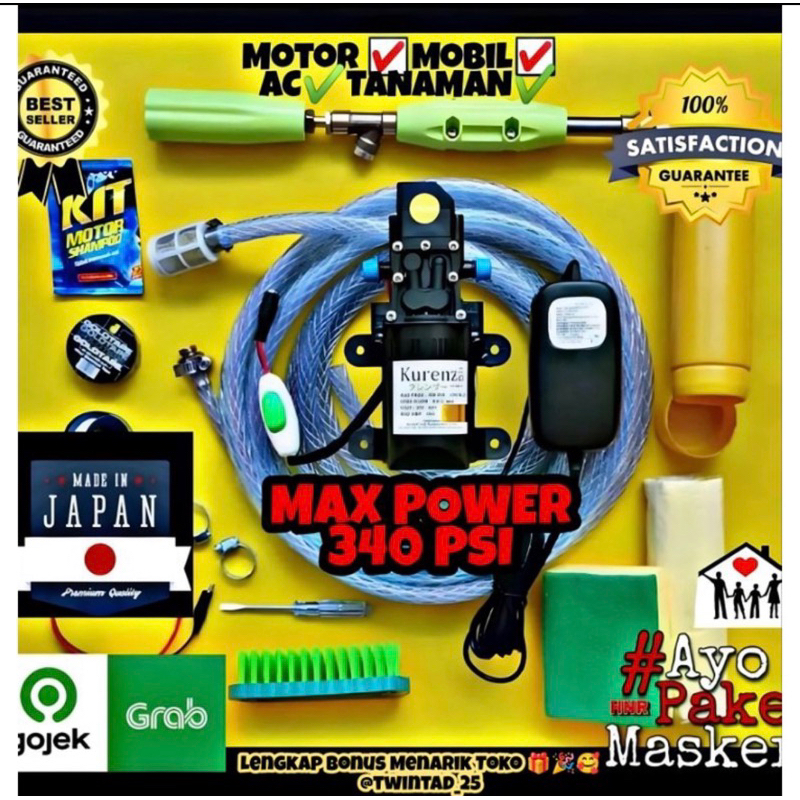 [BISA COD] ⚠️ MaxPower 340psi 10A Alat Cuci Motor 🇯🇵🇲🇨 Kualitas Dijamin Terbaik Steam Jet FREE ADAPTOR