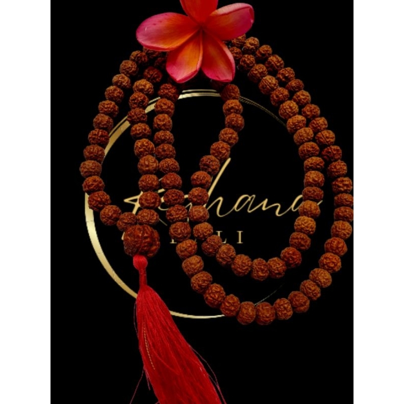 Kalung Genitri Rudraksa 108 Japamala Tassel Merah