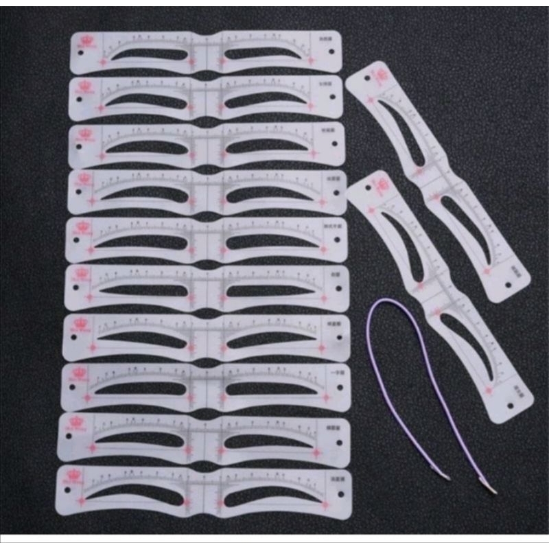 1 Set isi 12 pasang Eyebrow Stencil Silikon Cetakan Alis 3D Tali Elastis