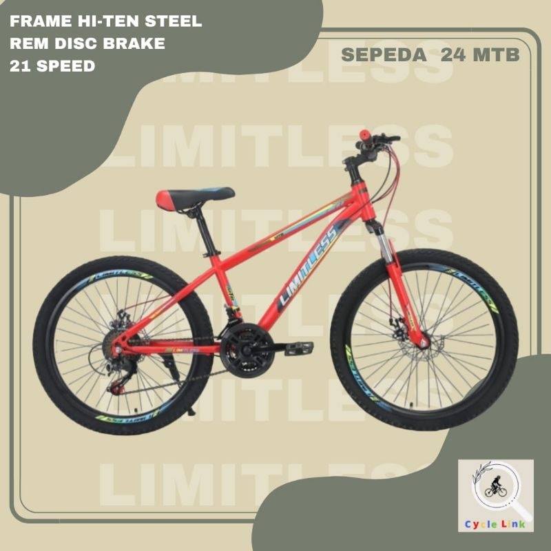 Sepeda Gunung 24 Mtb Limitless Hi-ten Steel Frame 21 Speed Besi Dewasa