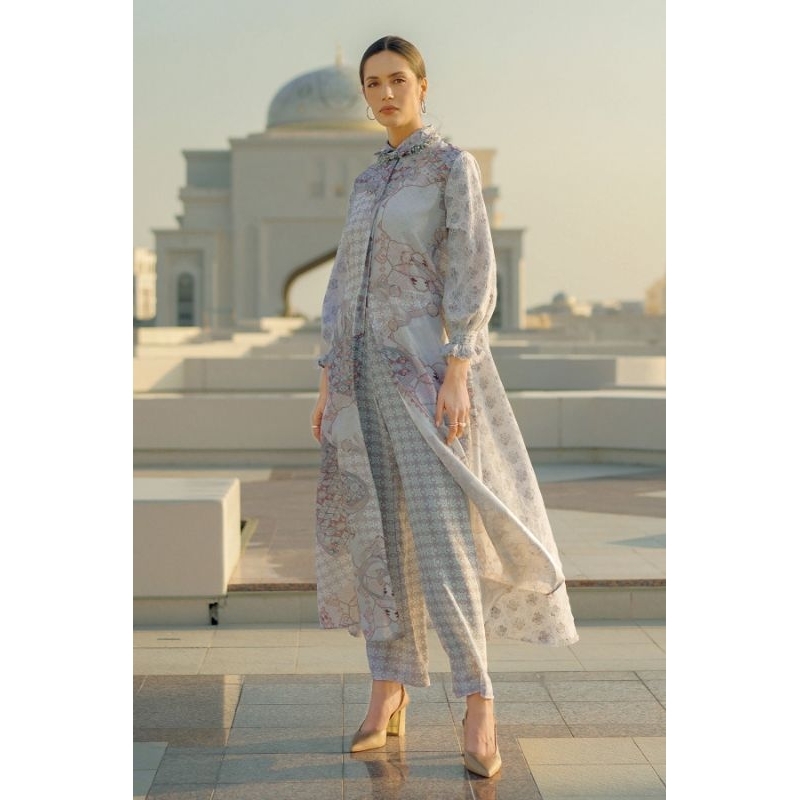 Festive Puffy Lace Dress - Ivory - Benang Jarum