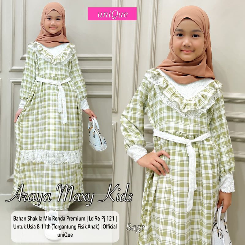 Araya Maxy Kids Terbaru Gamis Shakilla Motif Kotak Kotak Anak Perempuan Usia 8 - 11 Tahun Gamis Rema