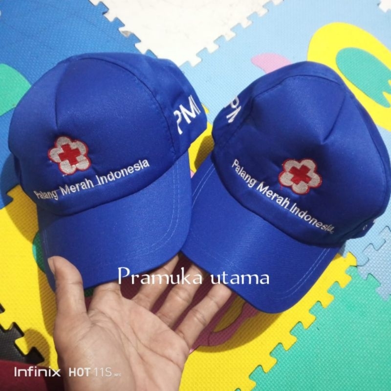 Topi biru PMI bordir halus / PMI madya bijian