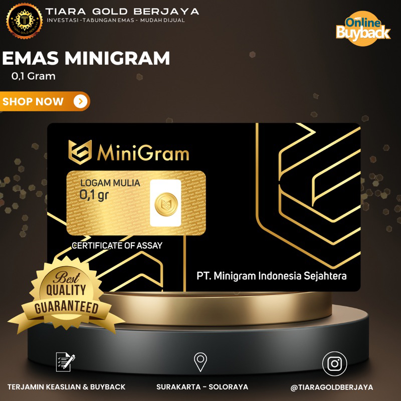 Emas MiniGram 0.1 Gram LOGAM MULIA 24 KARAT DIJAMIN ORIGINAL 100% EMAS MURNI ASLI TERMURAH SOUVENIR_