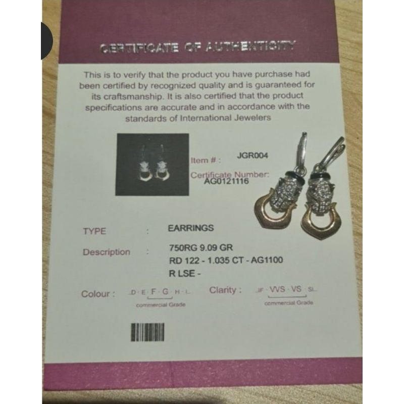 Anting Belian Diamond model Cartier, Diamond Earing with certificate