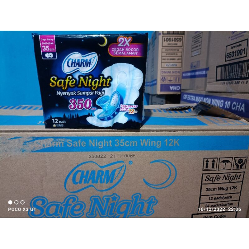 pembalut charm night 350 , 12pads(kartonan)