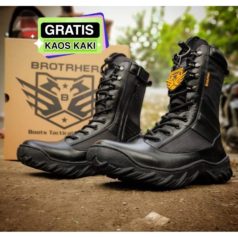 SEPATU PDL TNI POLRI SEKURITY OUTDOR HIKING BIKER BAHAN KULIT SAPI MERK BROTRHER MAMBA PAKAI RESLETING SUDAH DI SOL