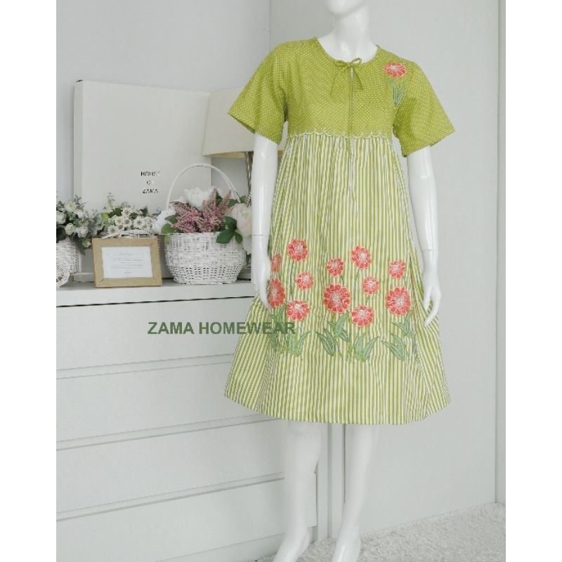 ZAMA | NDD Daster Pendek Lime Bordir Zinnia Khas Malang