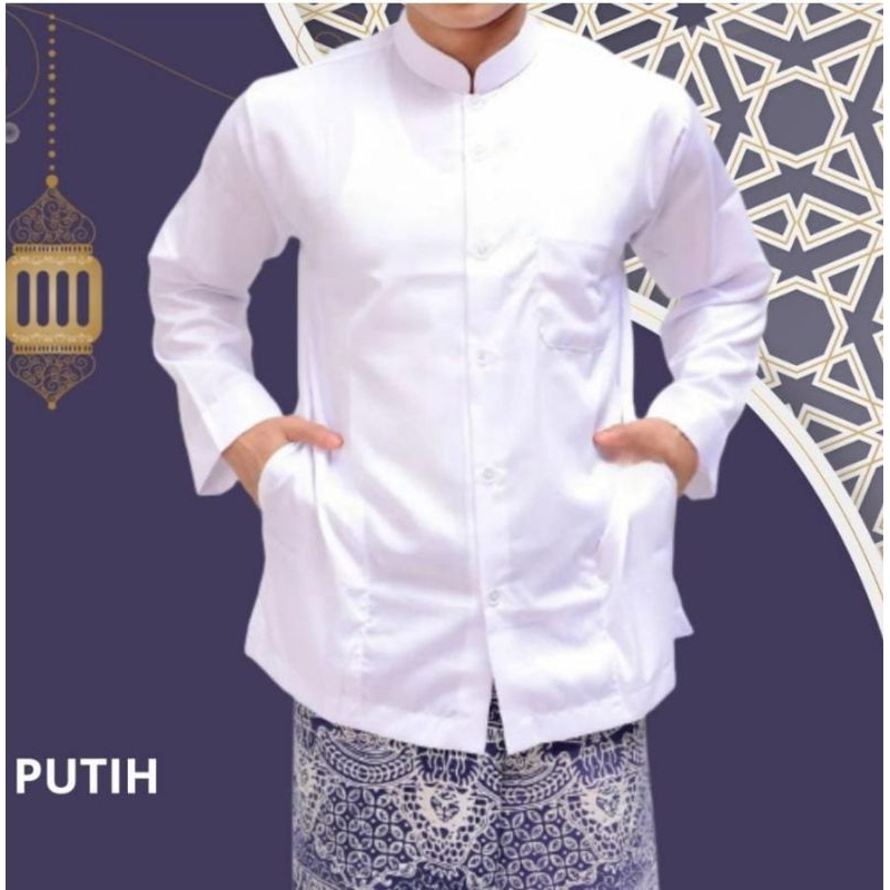 Baju Koko Putih Polos Dewasa Lengan Panjang TIGA MODEL