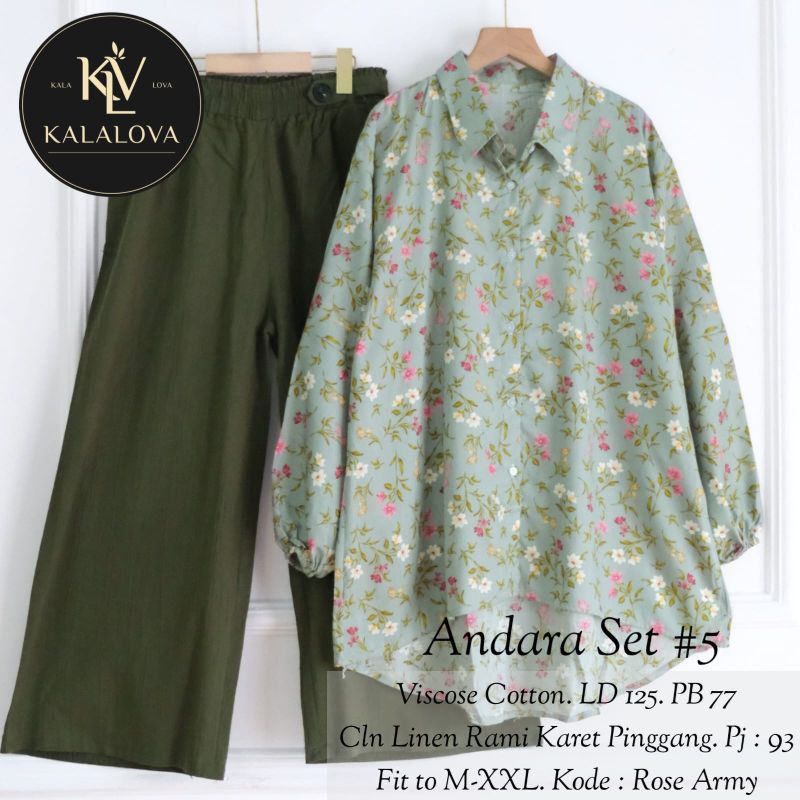 ( RESTOK ) SETELAN CELANA VISCOSE COTTON ANDARA SET #5#7 BUSUI ORI BY KALALOVA