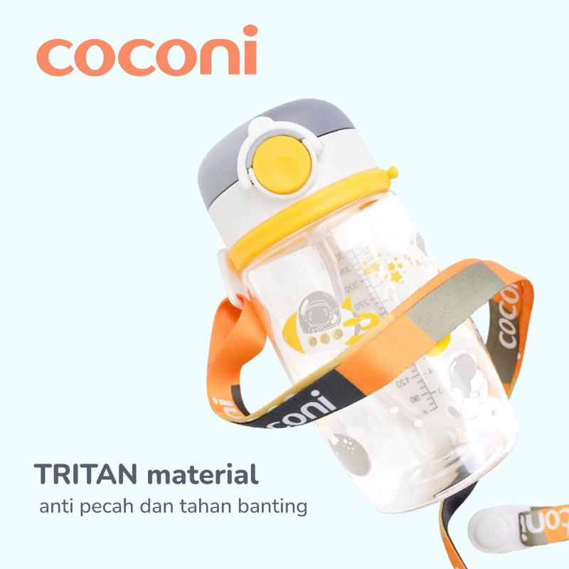 COCONI Tritan Sippy Cup with Strap 350ml | 360 Gravity Straw Baby Water Bottle Botol Minum Anak Bayi