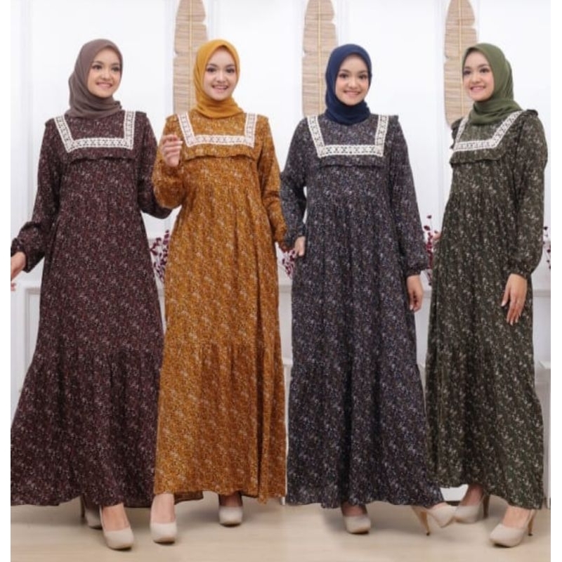 GAMIS RAYON PREMIUM BUNGA RENDA TERLARIS UK STANDAR LD 110CM